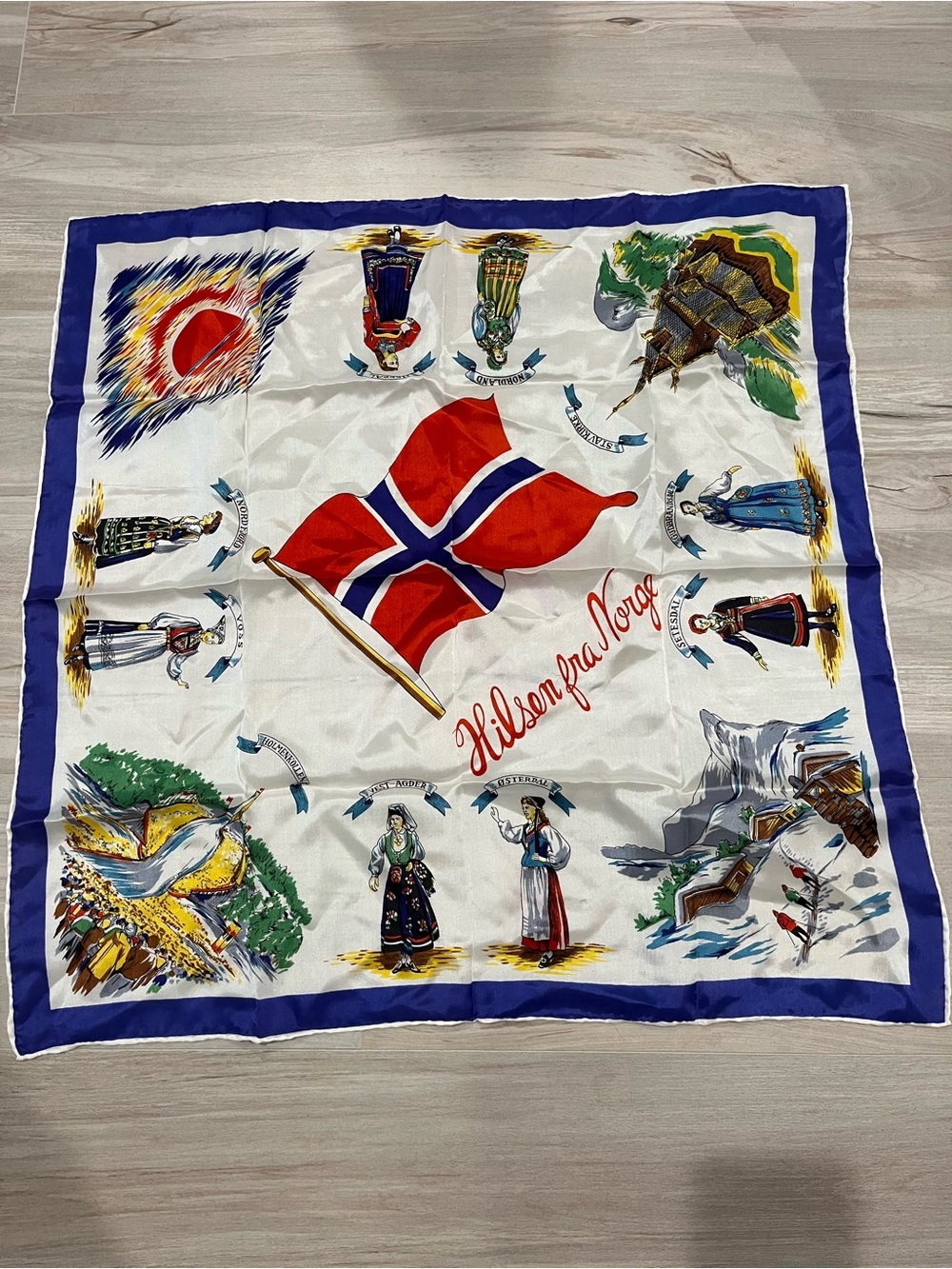 Norwegian Flag Silk Scarf - White, Red & Blue